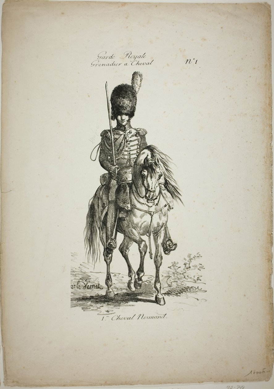 Garde royale, grenadier monté normand et cheval, n° 1 - Carle Vernet