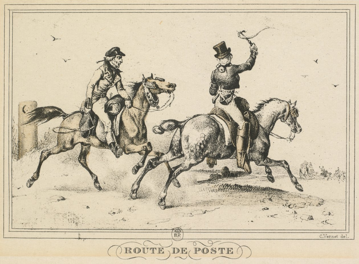 Scènes de la vie quotidienne, routes et chemins : Route postale..., 1817 - Carle Vernet