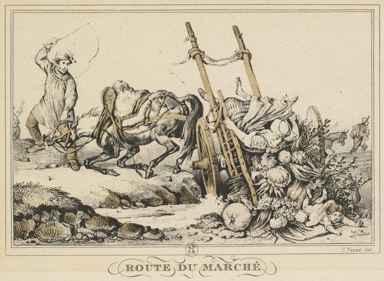 Scènes de la vie quotidienne, routes et chemins: Route vers le marché - Carle Vernet