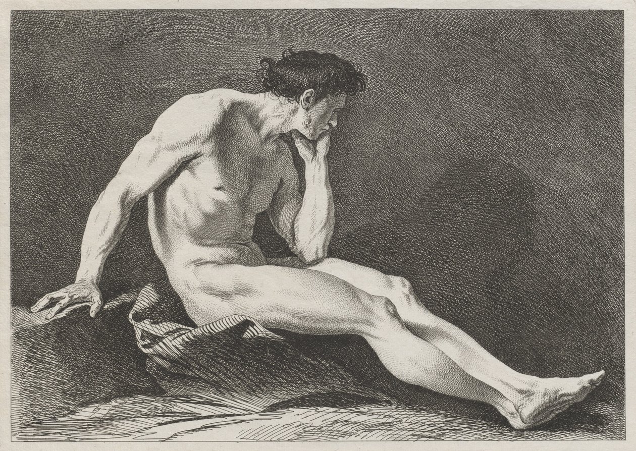 Homme assis, la tête dans la main - Carle van Loo