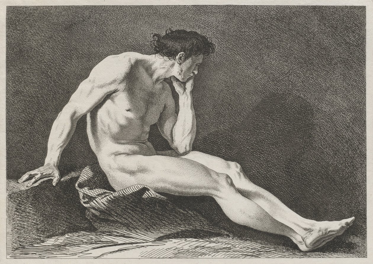 Homme assis, la tête dans la main - Carle van Loo