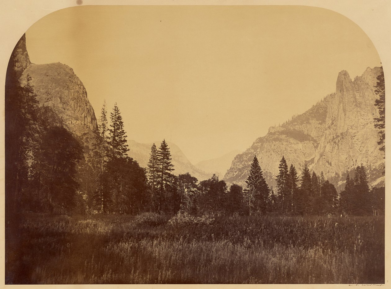 Yosemite, vue sur le fond de la vallée, avec Sentinel Rock à droite - Carleton Watkins