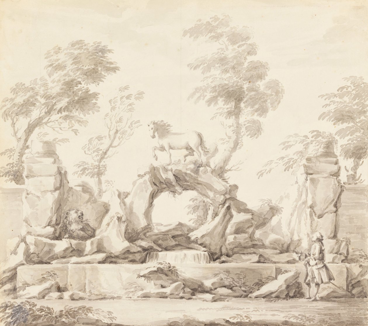 Conception pour une Fontaine avec Pégase, pour la Villa Albani, Rome - Carlo Marchionni