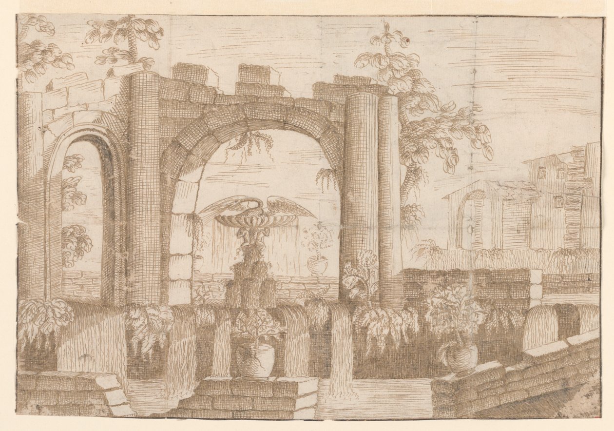 Un jardin avec arche en ruine - Carlo Antonio Buffagnotti