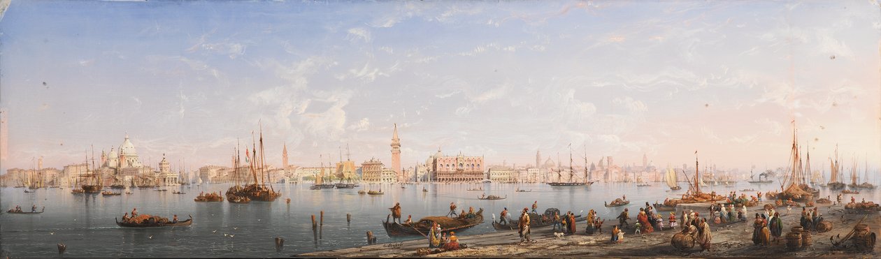 Vue panoramique de Venise (tempera sur papier) - Carlo Bossoli