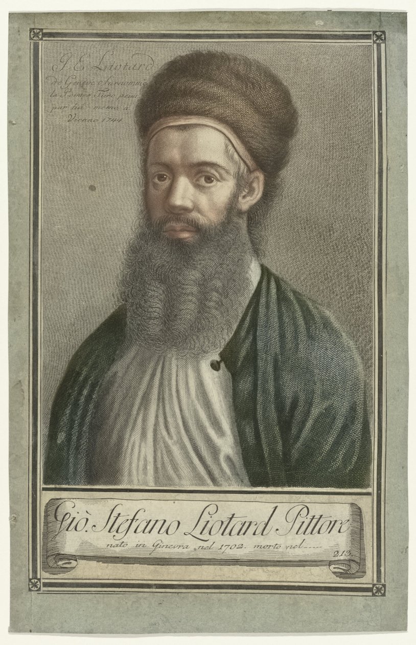 Portrait du peintre Jean-Etienne Liotard en costume turc avec barbe et bonnet de fourrure - Carlo Gregori (possibly)