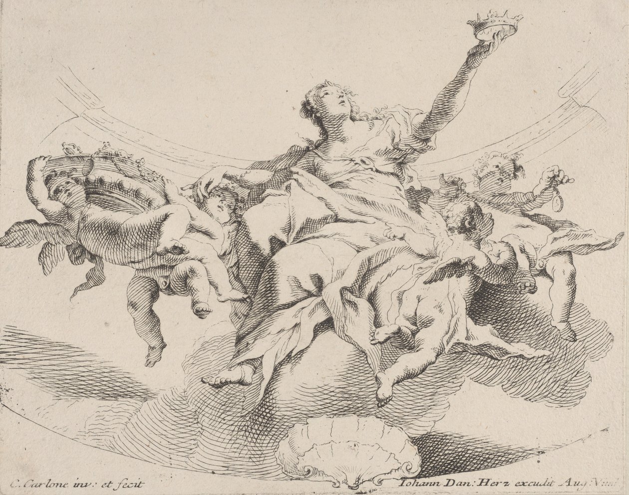 Pouvoir, représenté par une femme assise sur des nuages tenant une couronne et entourée de putti..., 1725-75 - Carlo Innocenzo Carloni
