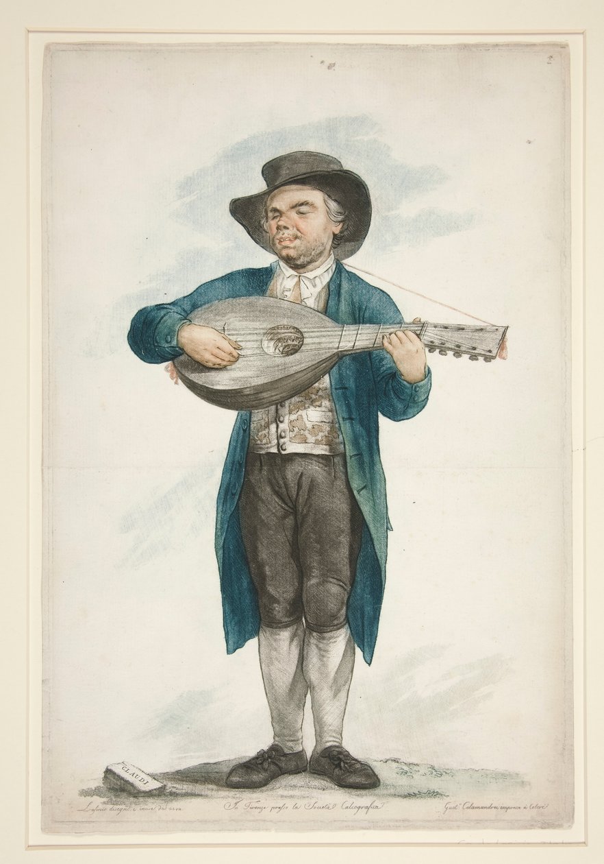 Claudi, le joueur de luth et chanteur aveugle. De la série des douze personnages de rue florentins. - Carlo Lasinio