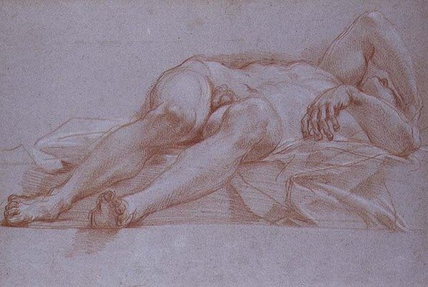 Étude pour la figure de Sisera, craie sur papier, vers 1680 : dessin préliminaire pour la mosaïque de Jael et Sisera pour la chapelle de la Présentation à Saint-Pierre, Rome - Carlo Maratta or Maratti