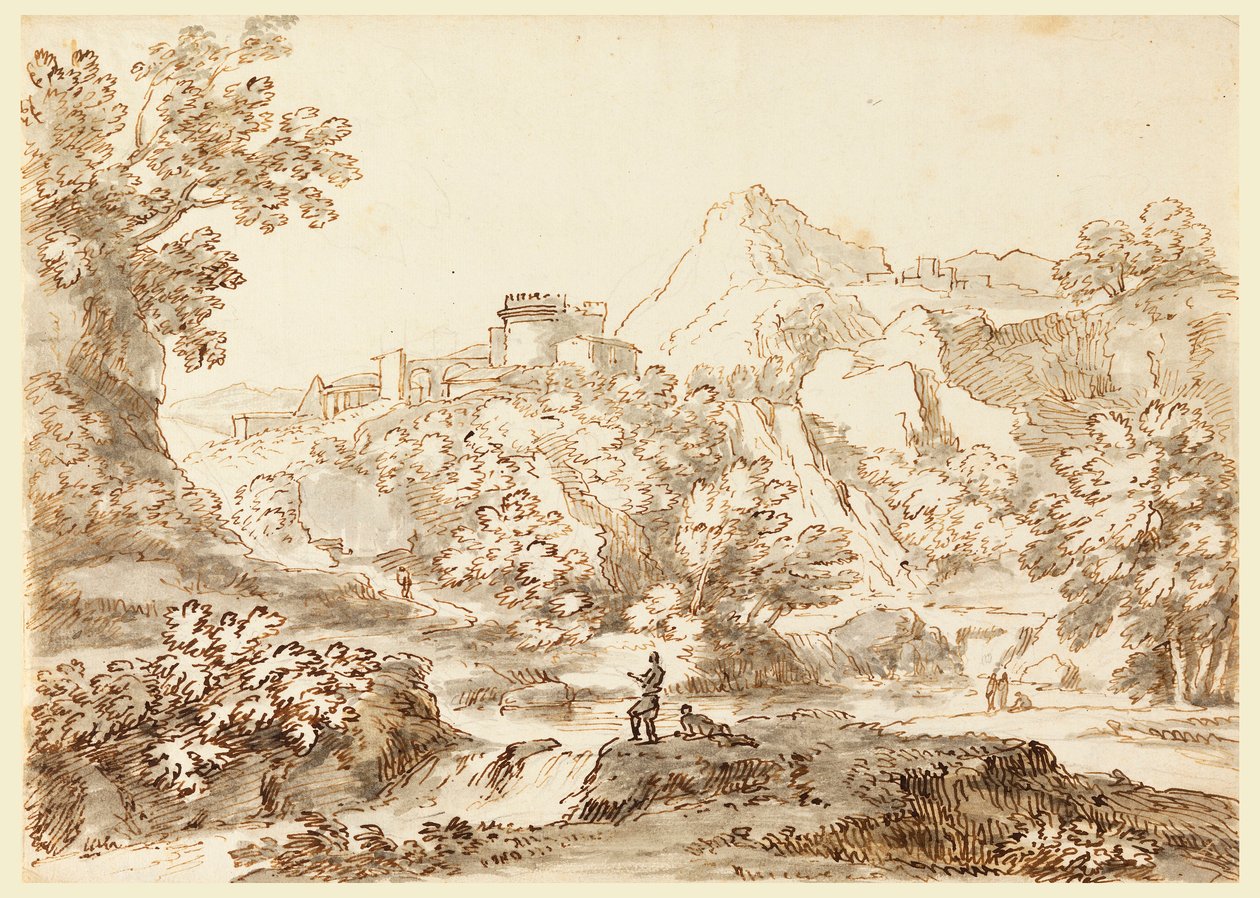 Dessin, Paysage avec ville, 1750-1770 - Carlo Marchionni