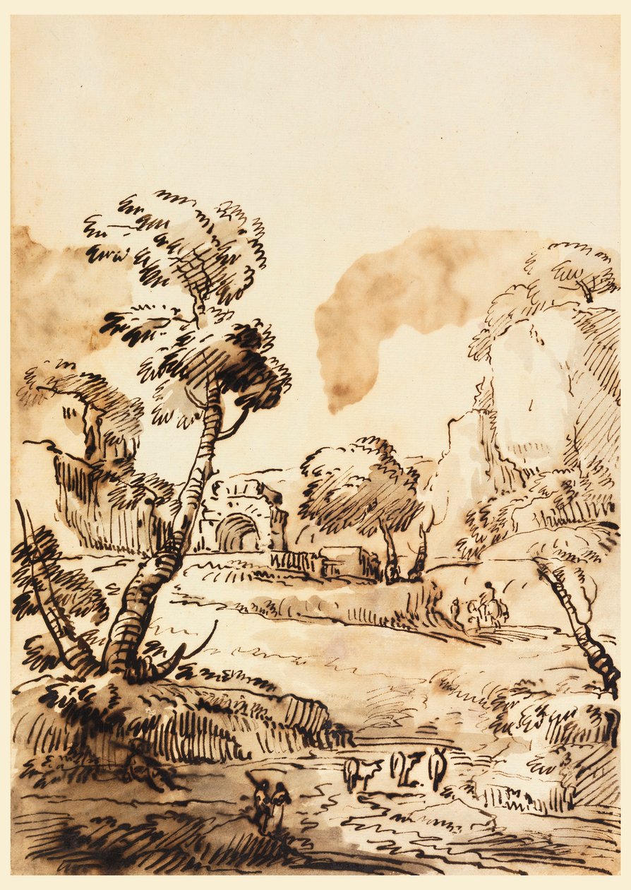 Dessin, paysage pastoral, 1760-1780 - Carlo Marchionni