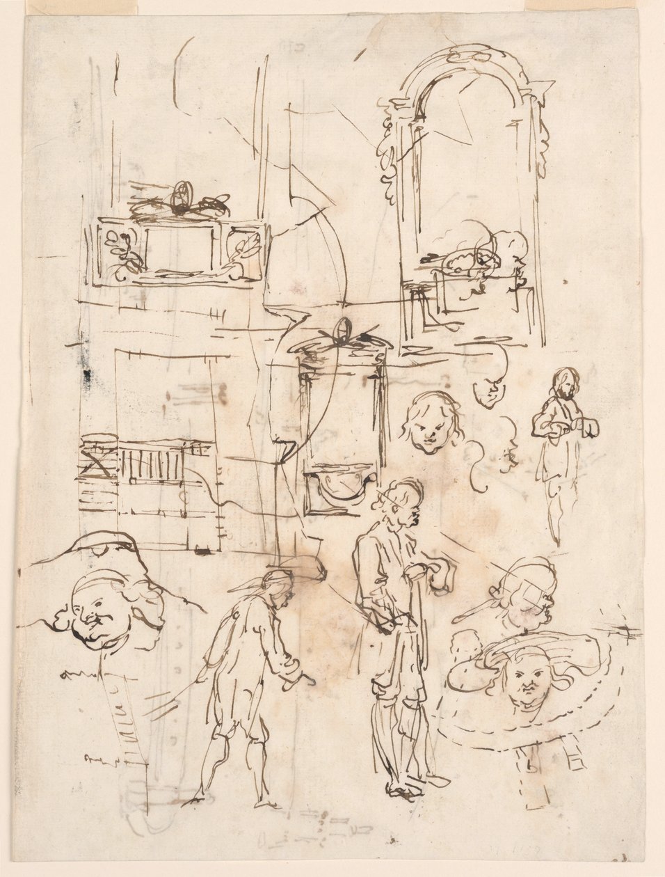Dessin, esquisses architecturales et figuratives, vers 1760 - Carlo Marchionni