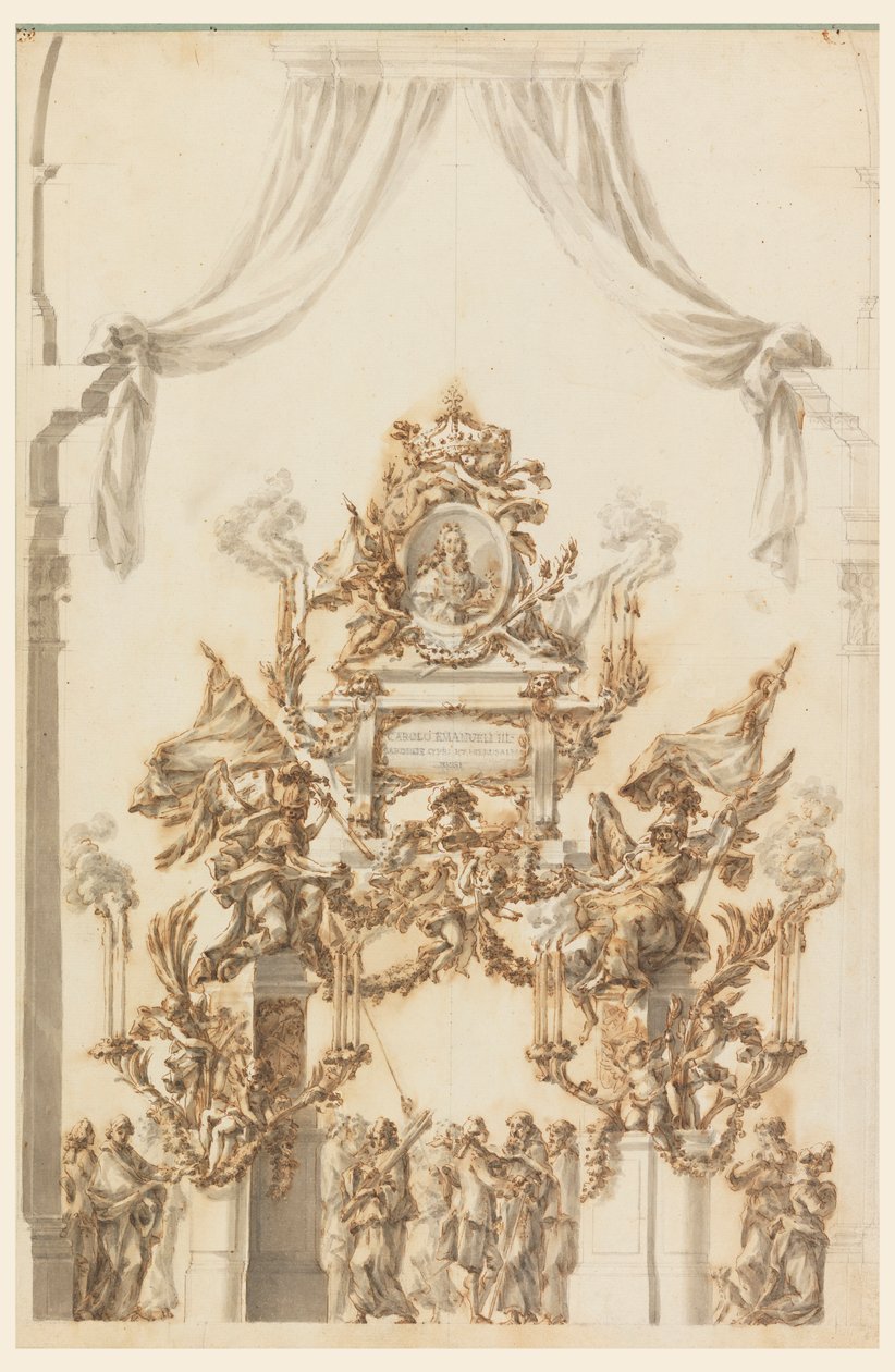 Dessin, Projet de catafalque pour Charles-Emmanuel III de Sardaigne, 1773 - Carlo Marchionni