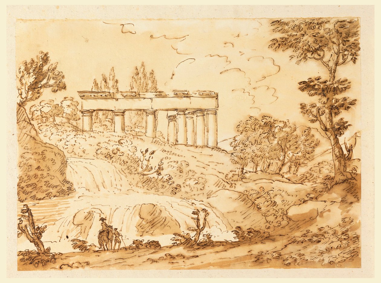 Dessin, Paysage avec ruines de temple, 1770-1786 - Carlo Marchionni