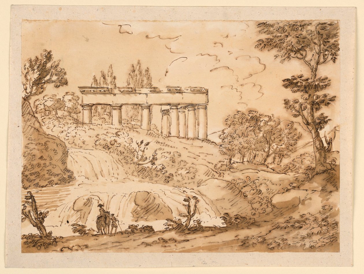 Dessin, Paysage avec ruines de temple, 1770-1786 - Carlo Marchionni