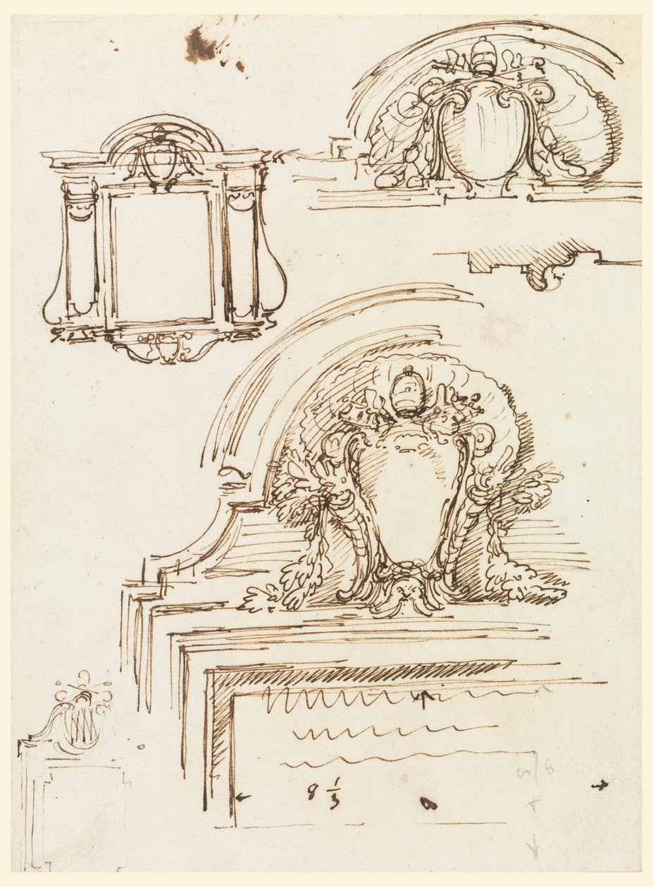 Dessin, Esquisses de cadres pour la sacristie de Saint-Pierre, 1740-58 - Carlo Marchionni