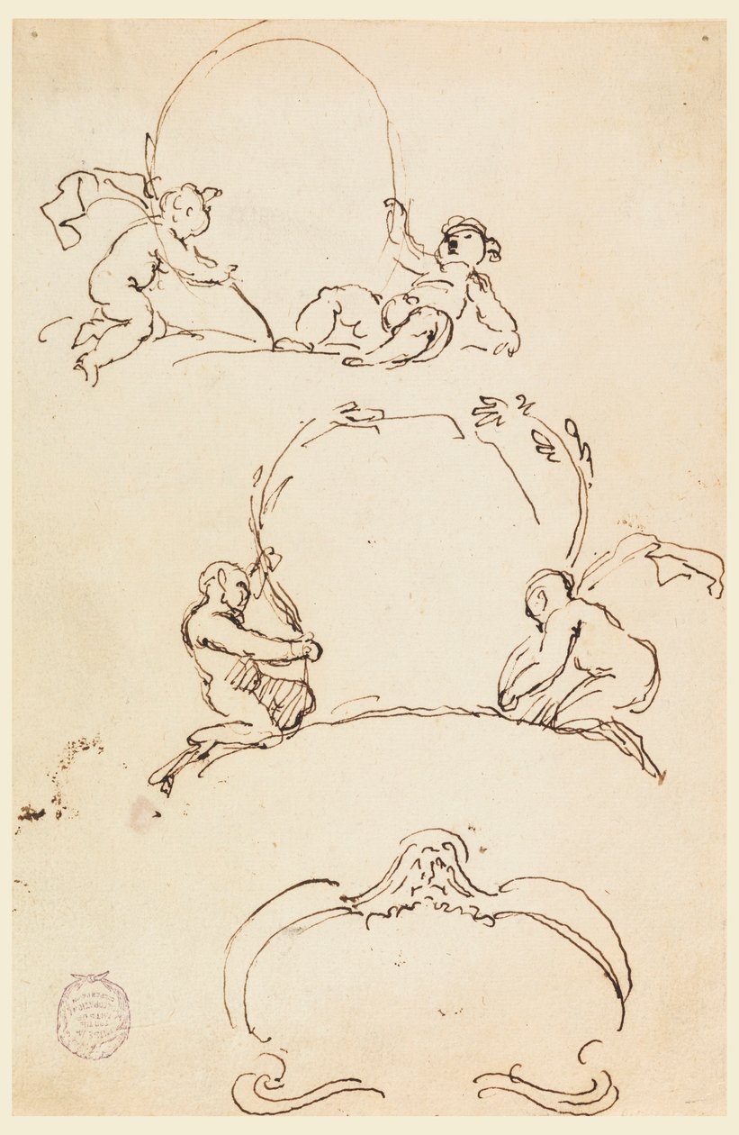 Dessin, Trois esquisses de cartouches, avant 1775 - Carlo Marchionni