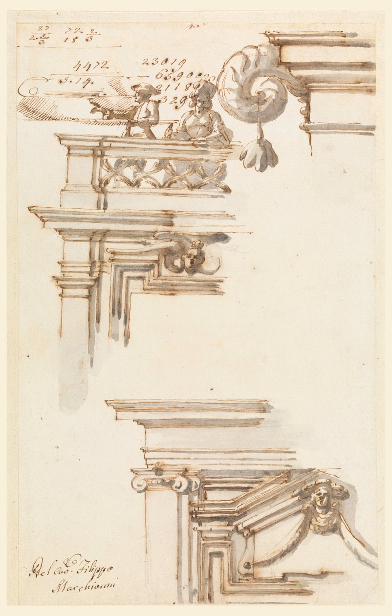 Dessin, deux caissons de porte, 1750-75 - Carlo Marchionni