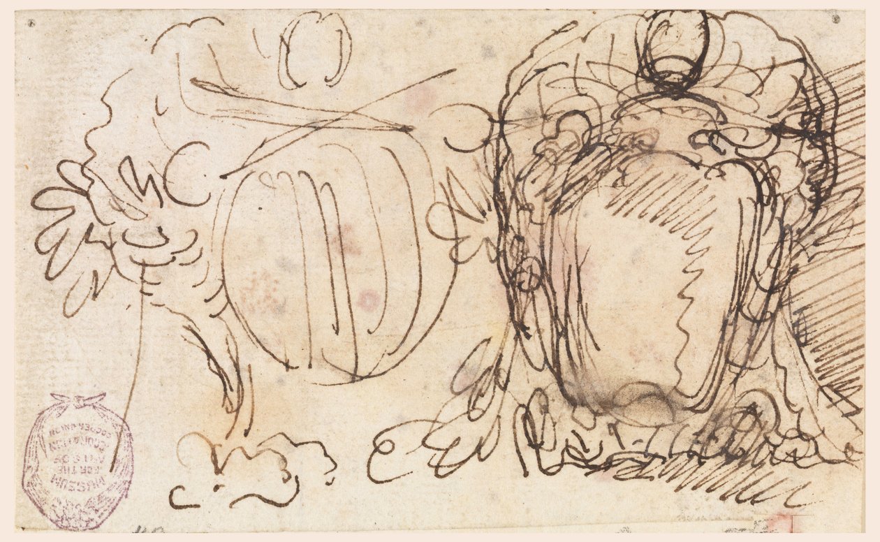 Dessin, Deux écussons pour les armoiries du pape Benoît XIV, 1740-58 - Carlo Marchionni
