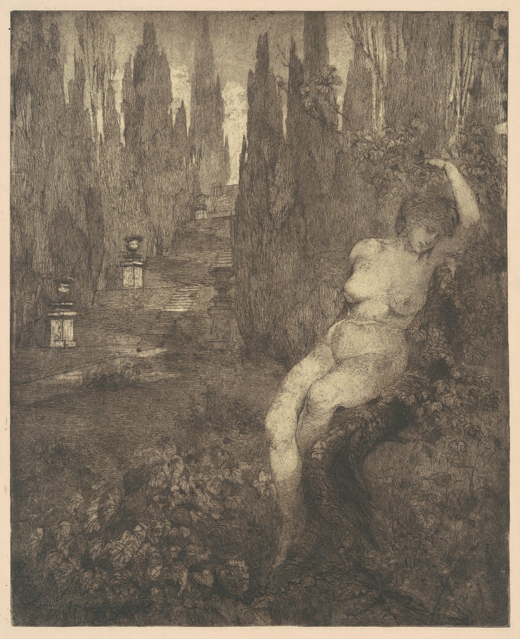 Donna ignuda addormentata nel parco [Femme nue endormie dans le parc] - Carlo Paolo Agazzi