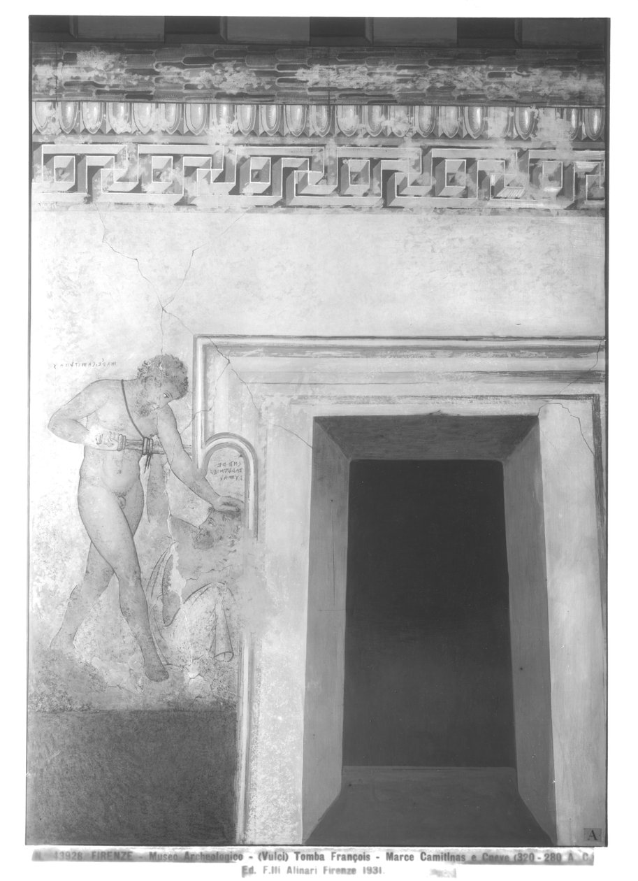 Étéocle et Polynice, reconstruction de la peinture murale étrusque dans la tombe François à Vulci vers 320-280 av. J.-C. (peinture murale) - Carlo Ruspi