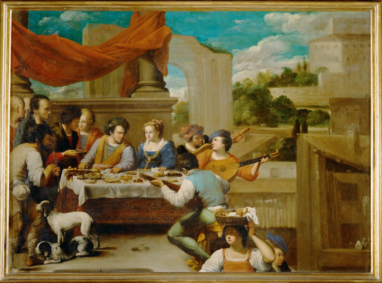 Lazare et le riche dépensier ... (peinture sur toile) - Carlo Saraceni