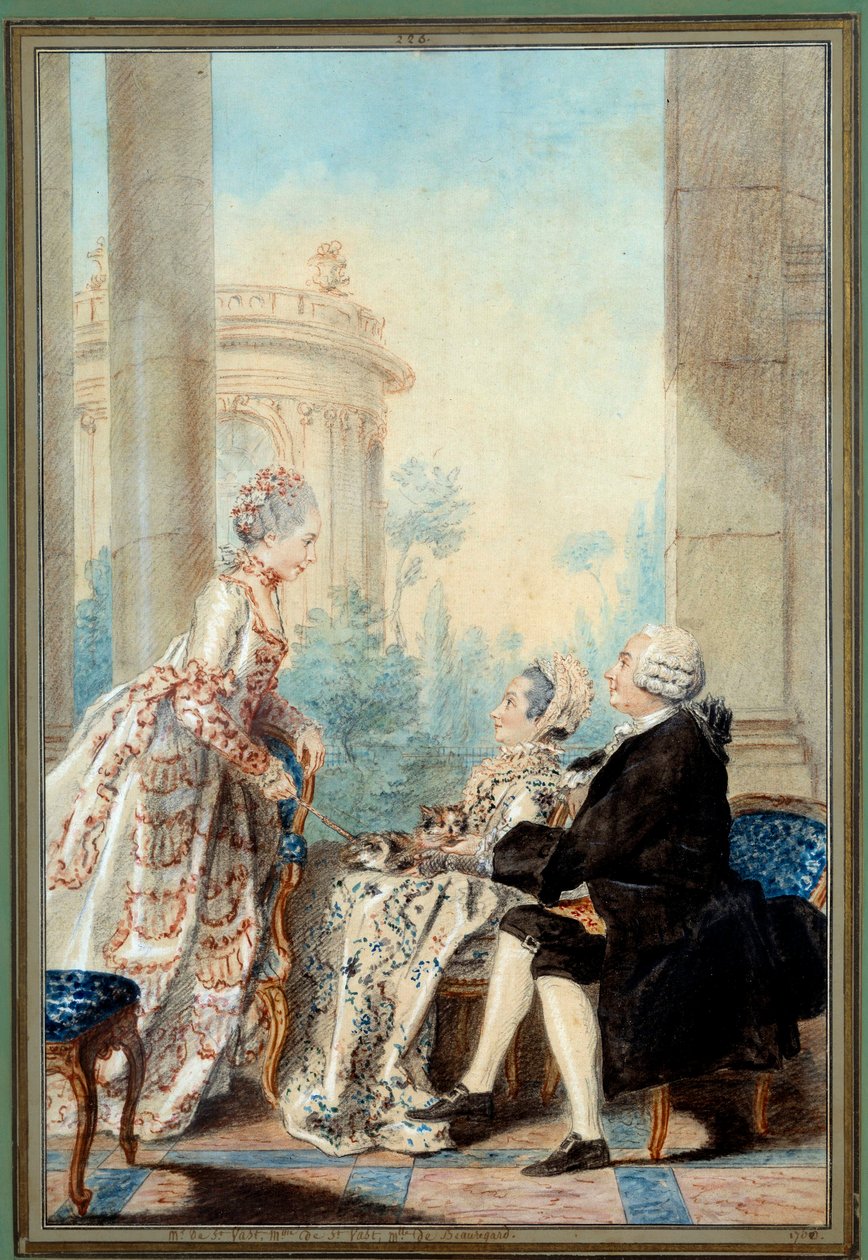 Monsieur et Madame de Saint Vast et Mademoiselle de Beauregard Aquarelle par Louis Carrogis dit Carmontelle - Carmontelle