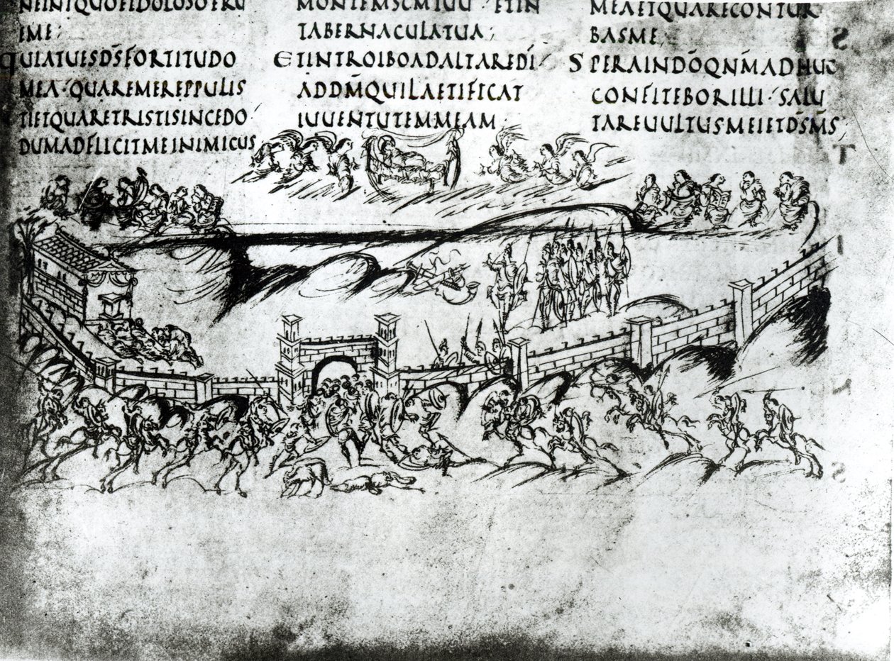 Illustration de diverses scènes du Psaume 43 incluant le verset Réveille-toi, pourquoi dors-tu, Seigneur ?, du Psautier d