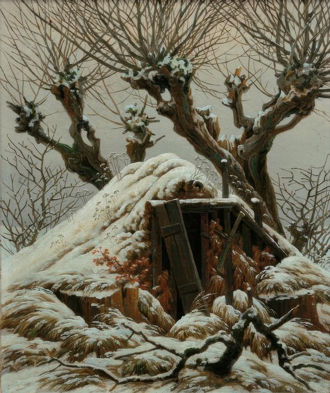 Cabane enneigée - Caspar David Friedrich