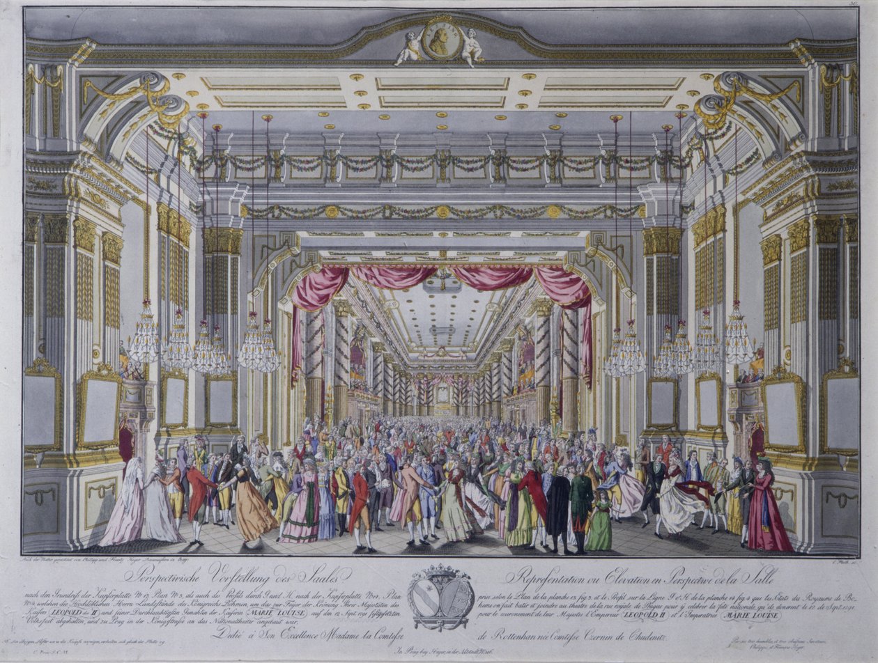 Bal suivant le couronnement de Léopold II comme roi de Bohême à Prague en 1791 (gravure en couleur) - Caspar Pluth