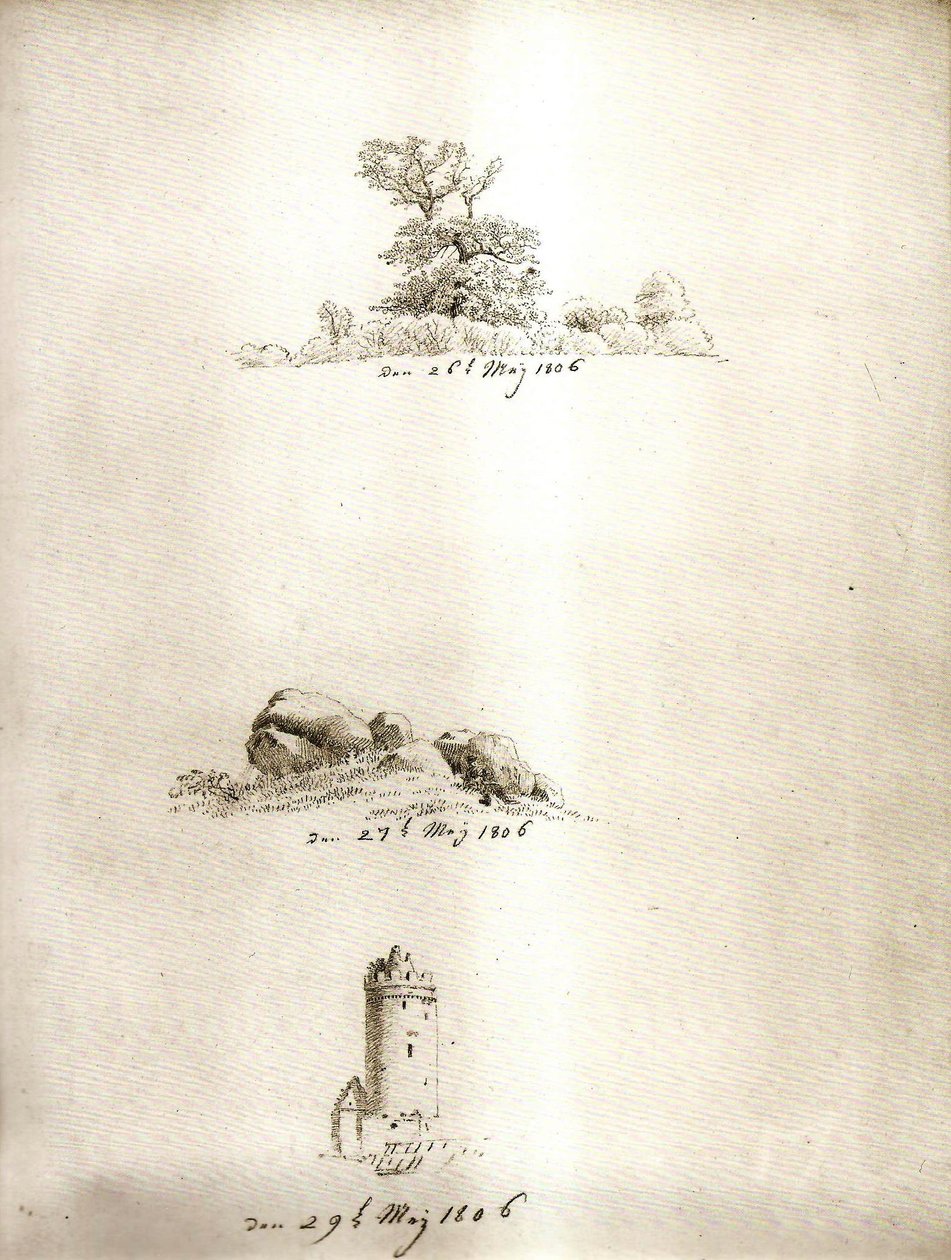 Arbre, tombe de dunkerque et tour - Caspar David Friedrich