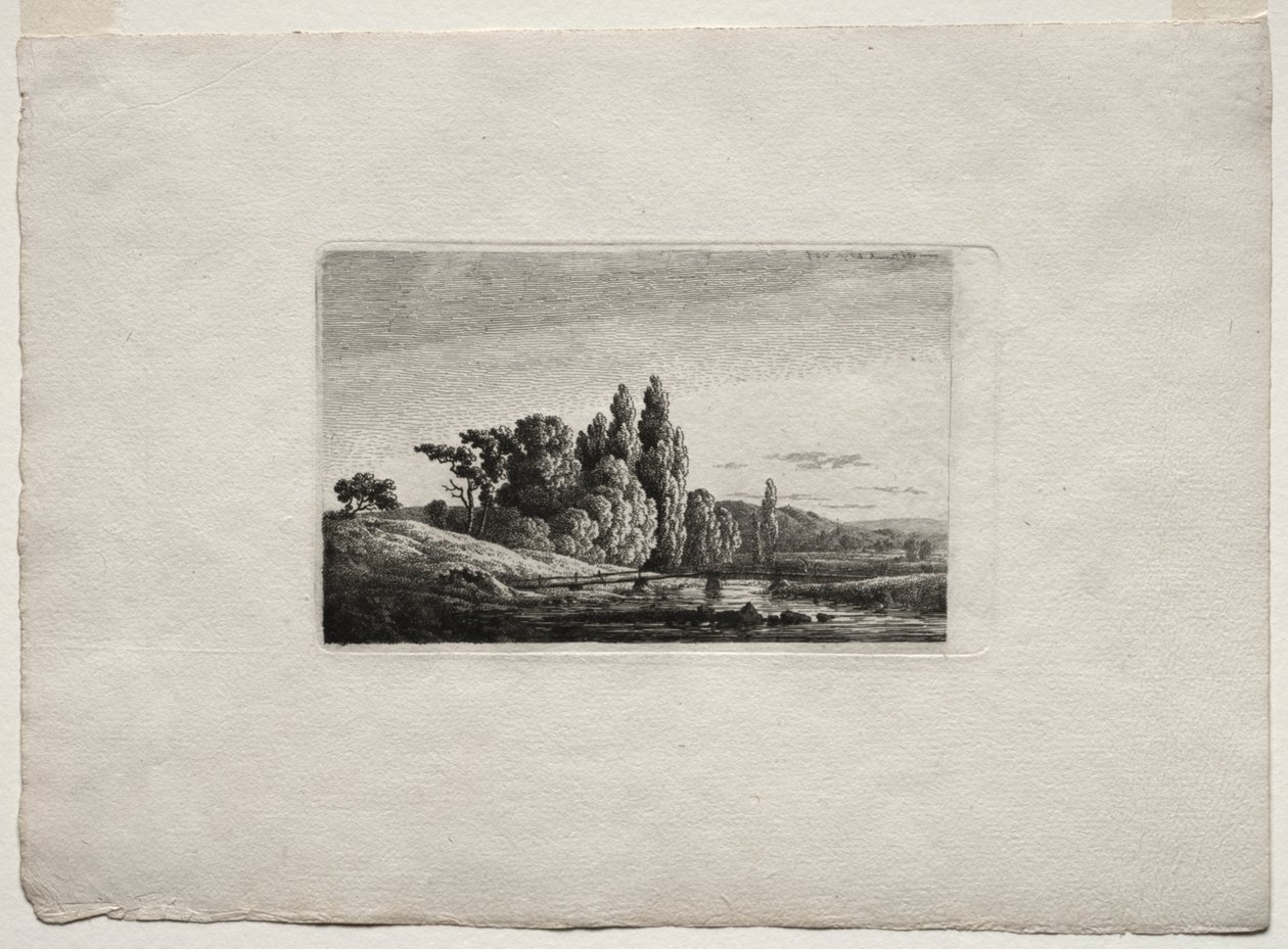 Passerelle avec Croix devant des Arbres à une Rivière - Caspar David Friedrich