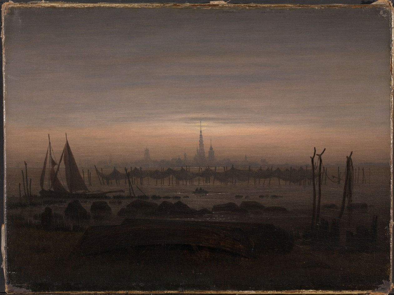 French : Greifswald au clair de lune Greifswald in moonlight - Caspar David Friedrich