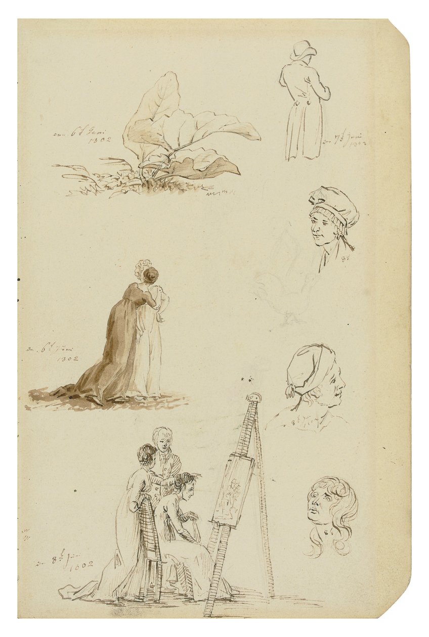 French : Étude de têtes, de personnages et de feuillages - Caspar David Friedrich