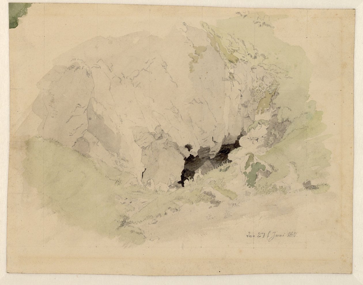 French : Study on the "Felsenschlucht" (littéralement : Canyon rocheux) avec deux petites figures à l
