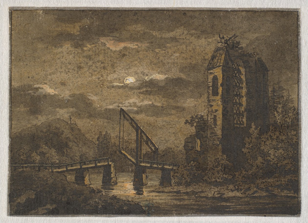 Paysage avec pont basculant et ruine au clair de lune - Caspar David Friedrich