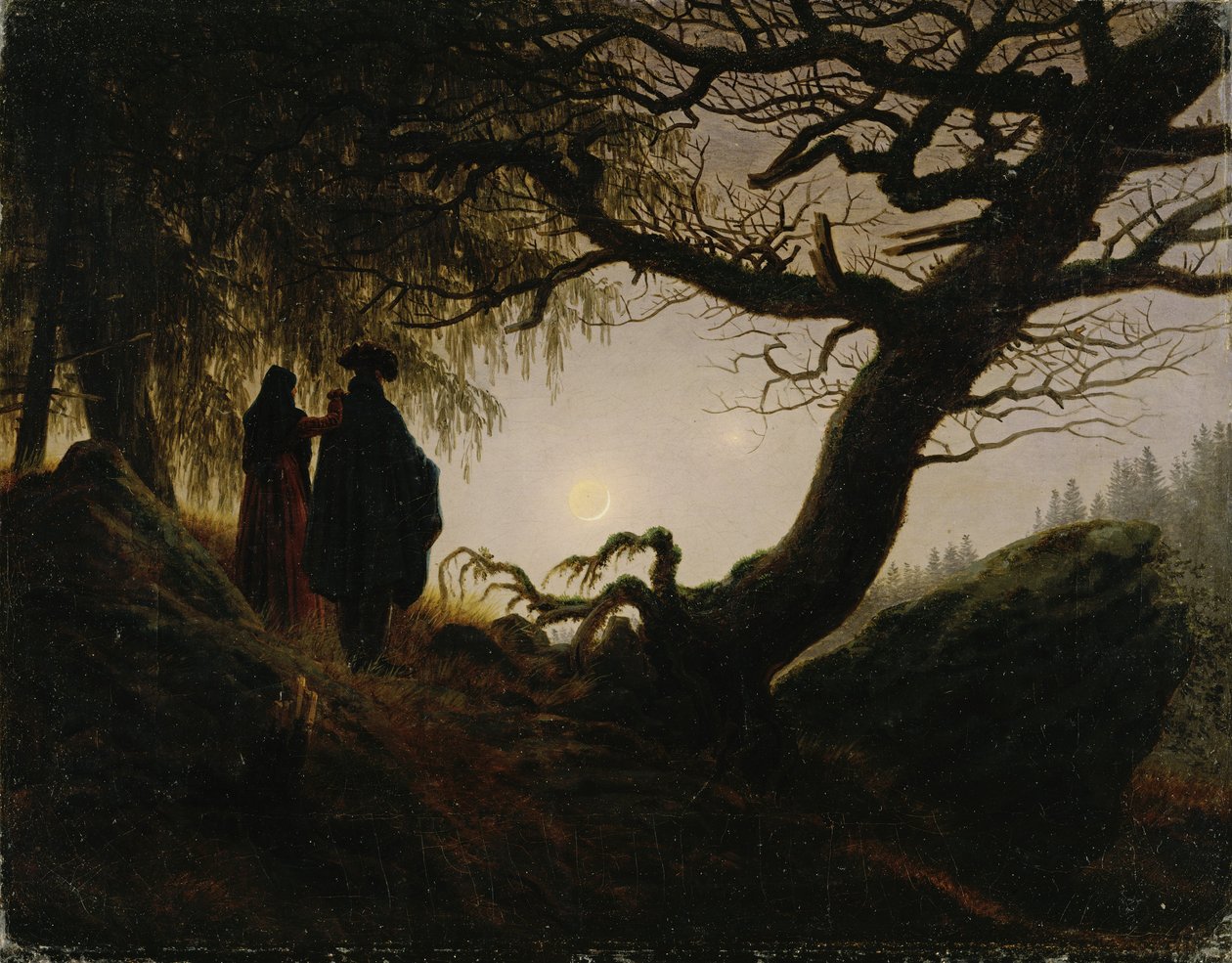 Un homme et une femme contemplant la lune - Caspar David Friedrich