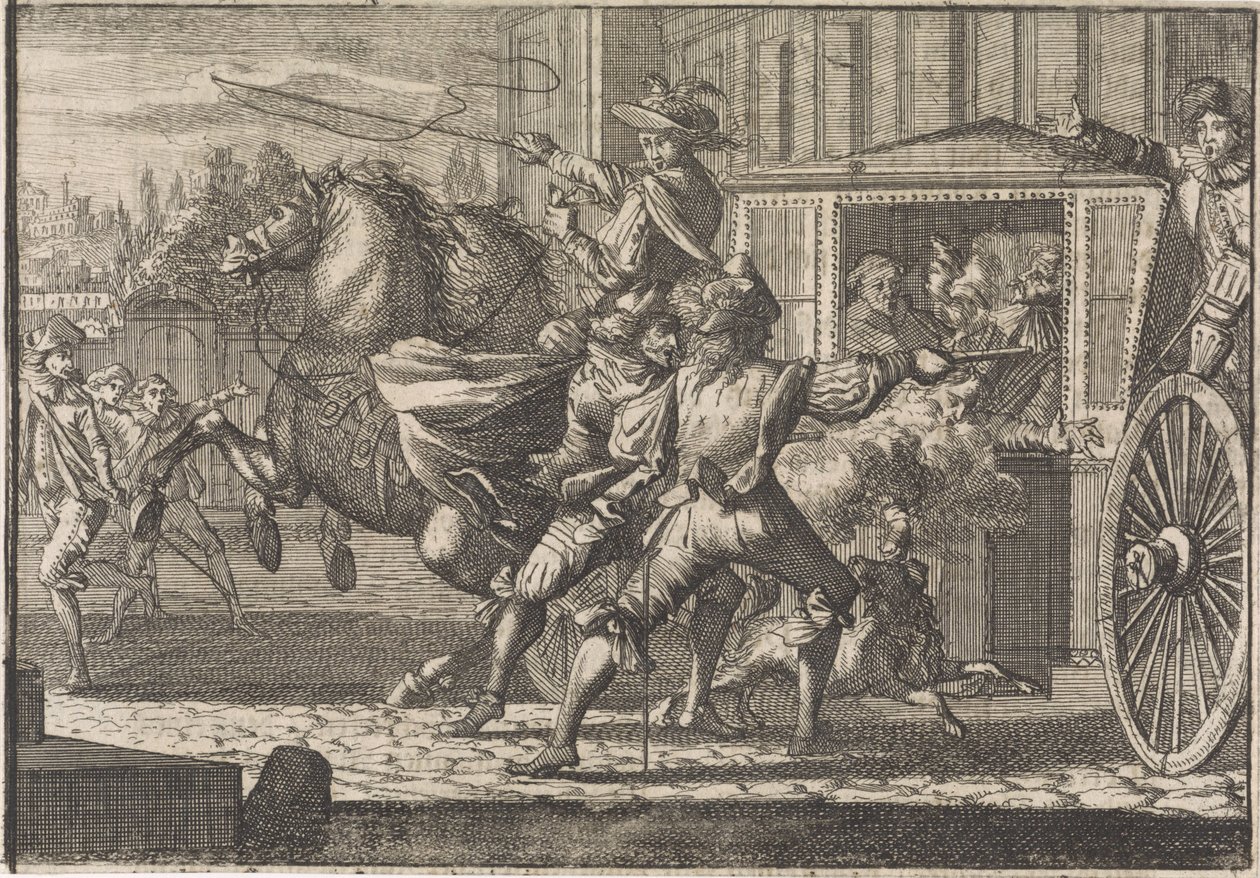 Attaque de Nicolau Monteiro, prieur de Cedofeita, dans les rues de Rome - Caspar Luyken (attributed to)