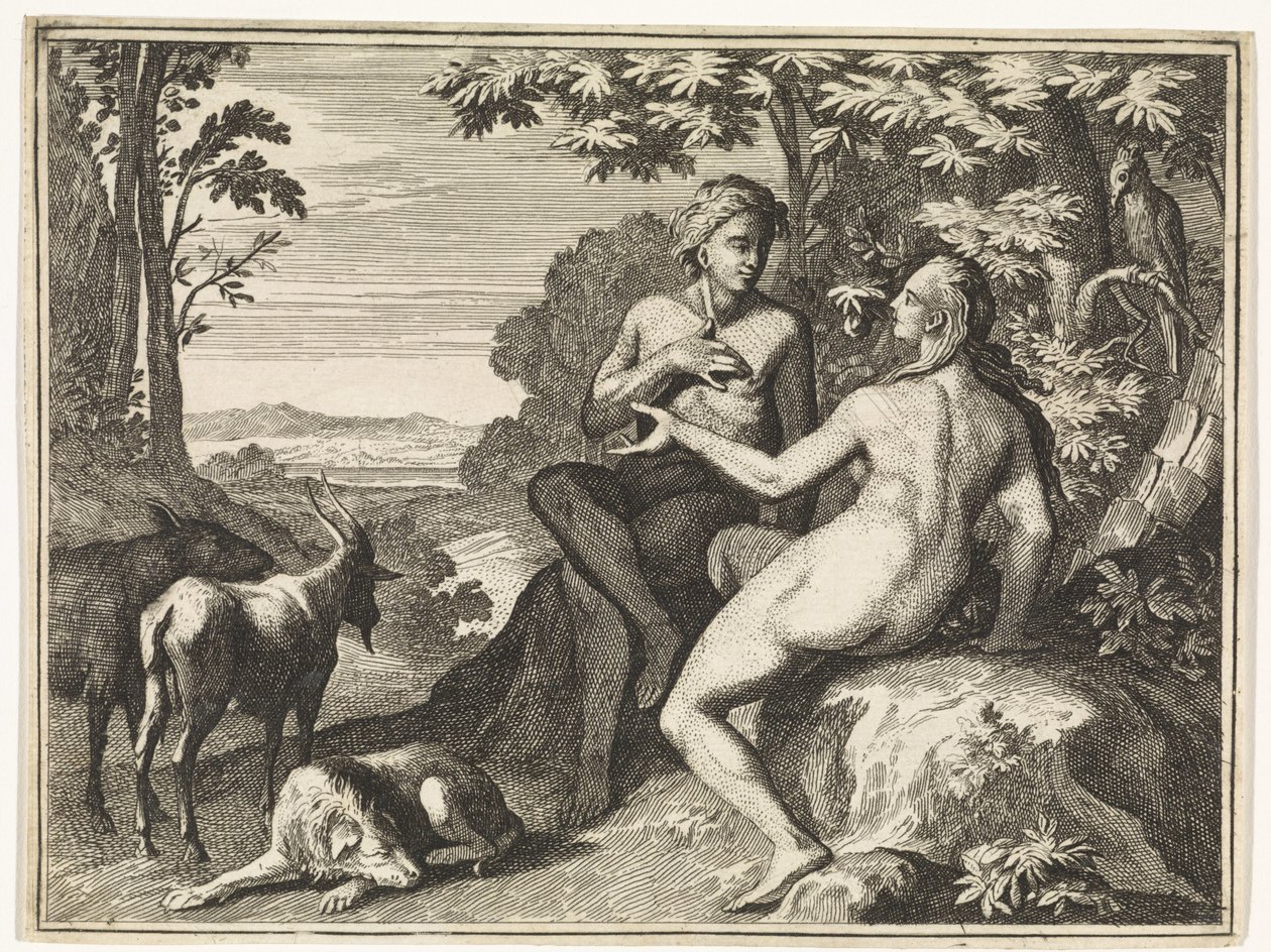 Adam et Ève entourés des animaux dans le paradis - Caspar Luyken