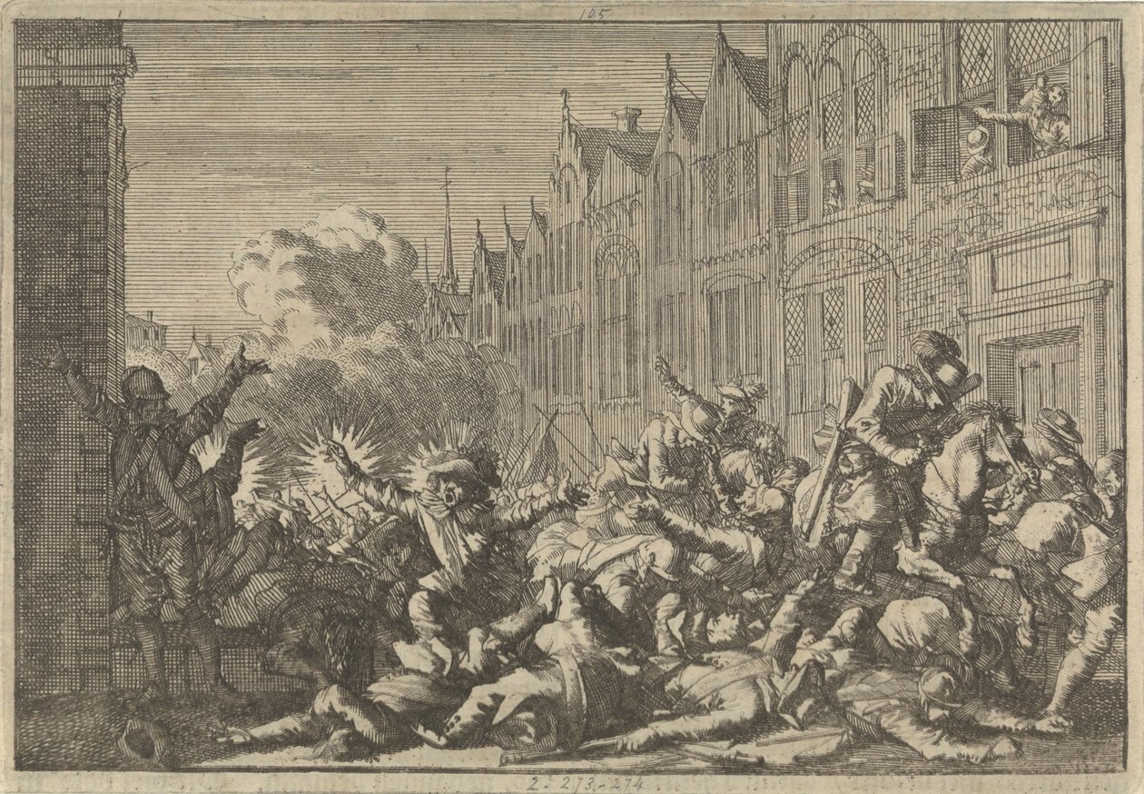 Angers occupée par les partisans de Mazarin tombant dans une embuscade de dix canons du gouverneur De Rohan, 1652 - Caspar Luyken