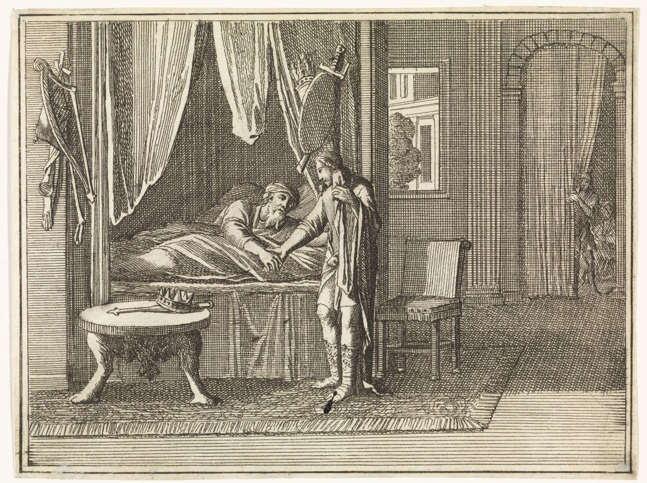 David, sur son lit de mort, adresse ses dernières exhortations à Salomon - Caspar Luyken