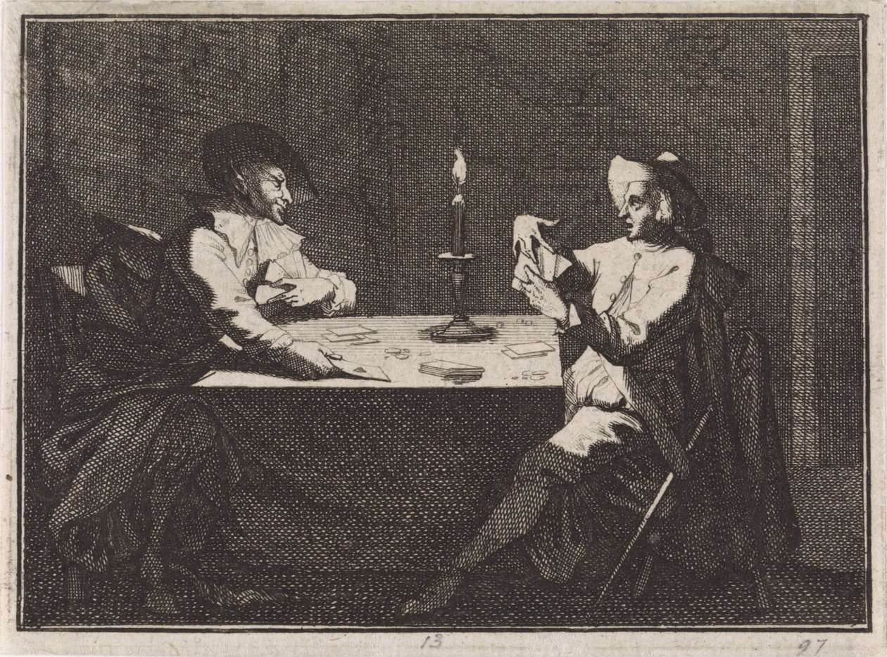 Partie de cartes entre un jeune homme et le diable - Caspar Luyken