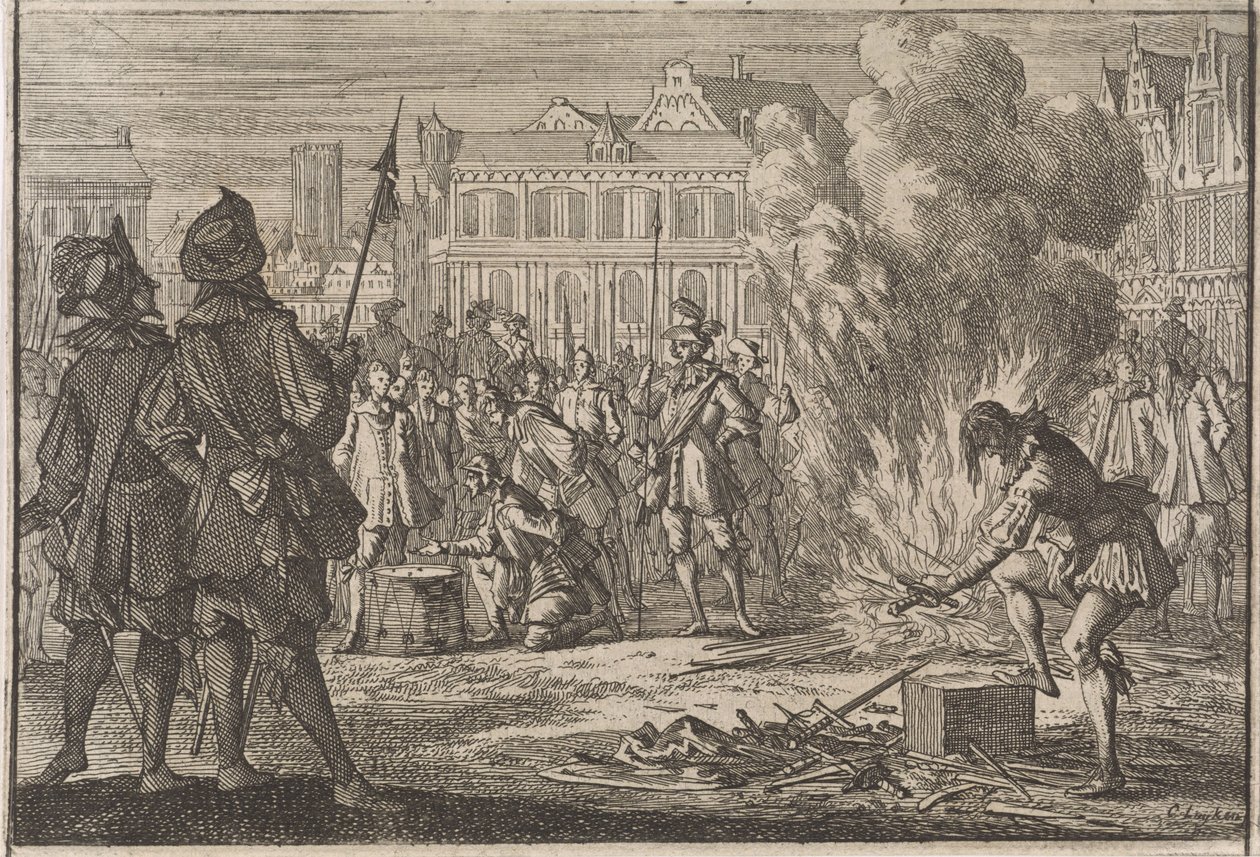 Tribunal militaire sur la place du marché de Prague, 1642 - Caspar Luyken