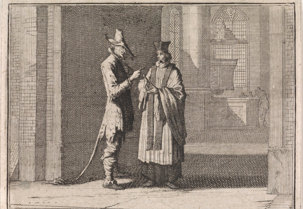 Un prêtre en conversation avec le diable devant l