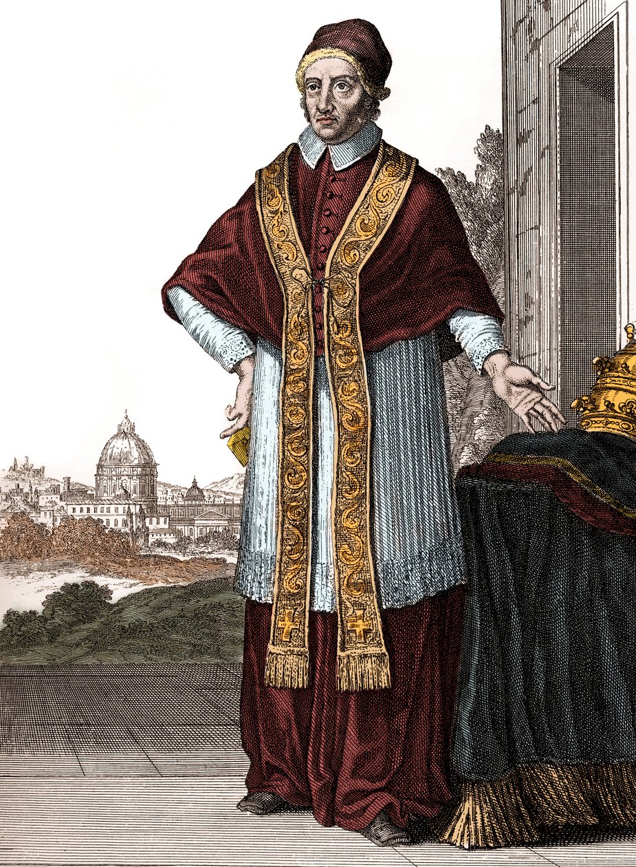 Portrait du pape Clément XI (pape de 1700 à 1721) - Dessins de Caspar Luyken - Gravé et publié par Christoph Weigel (Nuremberg 1703) - Caspar Luyken