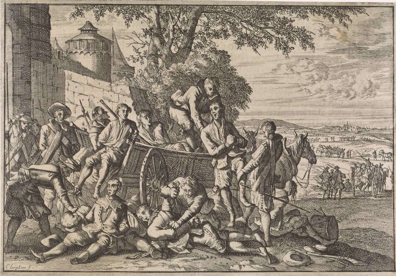 Soldats espagnols chargés sur des chariots et emmenés, 1641 - Caspar Luyken