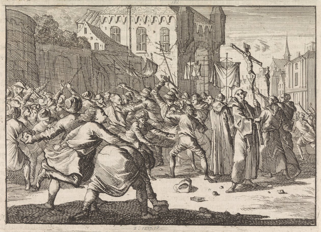 Une procession à Dantzig accueillie par des jets de pierres, 1678 - Caspar Luyken