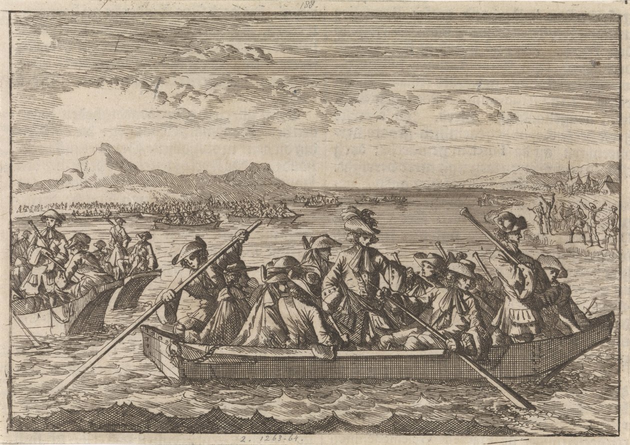 Les Vaudois chassés de Savoie retournent en barques sur le lac de Genève vers leur pays, 1689 - Caspar Luyken