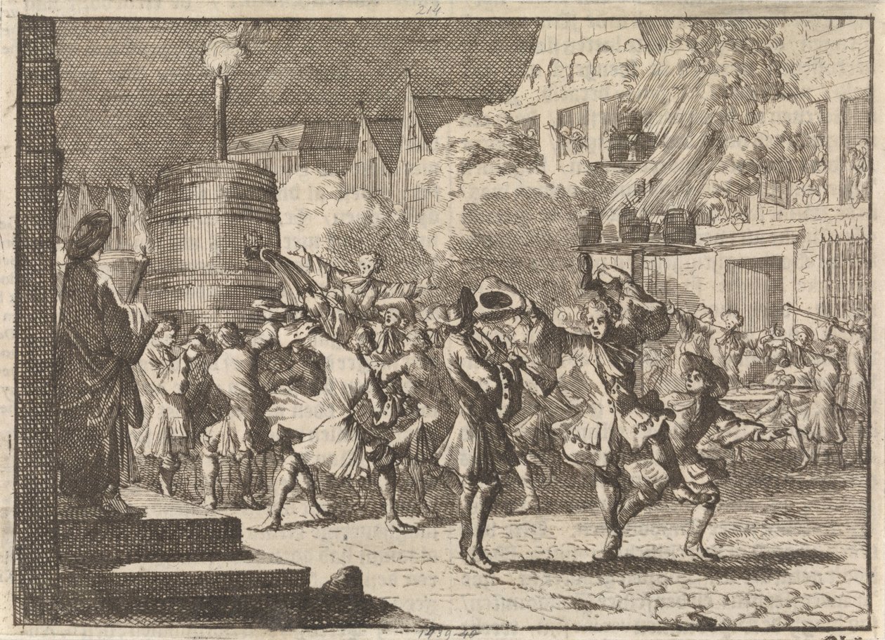 Joie à Paris suite à la fausse nouvelle de la mort de Guillaume III à la bataille de la Boyne, 1690 - Caspar Luyken