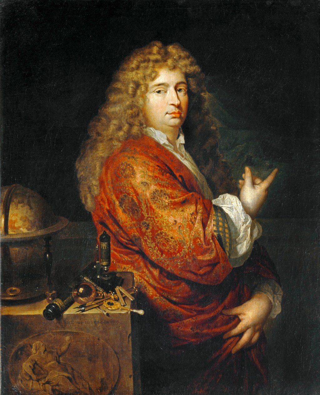 Nicolaes Hartsoeker, physicien, designant un bateau dans la tempete. 1682 ... - Caspar Netscher